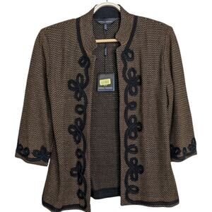 NEW Ming Wang Blazer Jacket Small Open Front Embroidered Trim Mandarin Collar